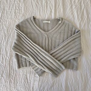 Oak And Fort V-Neck Ribbed Knit Sweater - Warm Gray